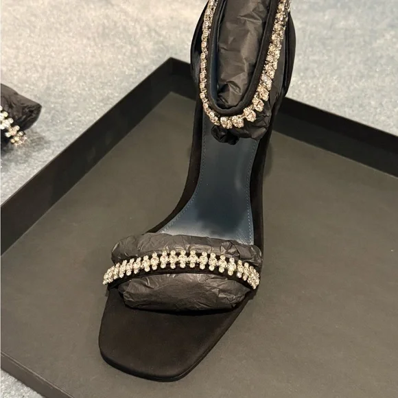 Zara Crystal Strap Black Suede Heels - Picture 9 of 11